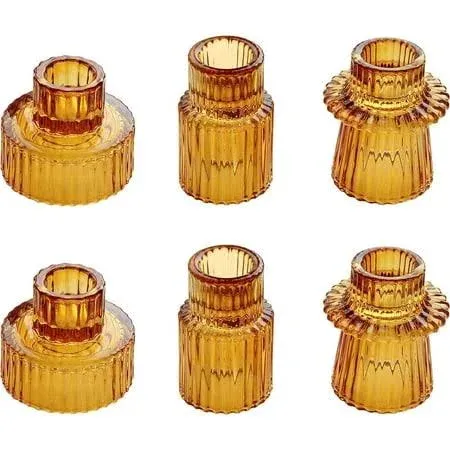 6 Pcs Glass Candle Holder, Taper Candle Holder Stand, Amber