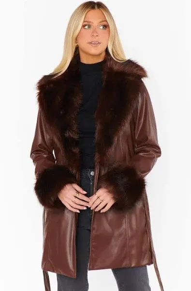 Penny Lane Coat ~ Cocoa Faux Leather with Faux Fur