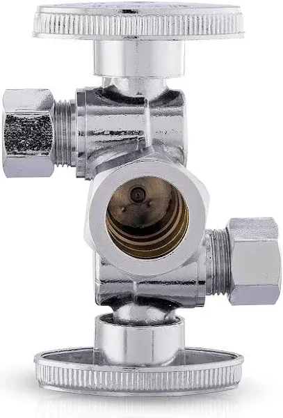 EFIELD 1/4-Turn Dual Compression Outlet Angle Stop Valve with 2 Shut Off Valve/H