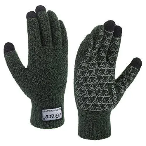 Vigrace Winter Warm Touchscreen Gloves for Men and Women Touch Screen Fleece Lined Knit Anti-Slip Wool Glove