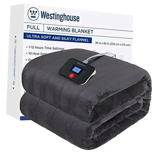 Westinghouse Electric Blanket Size Super Cozy Soft Flannel 84" Heated Blanket with 10 Fast Heating Levels & 1-12 Auto-off