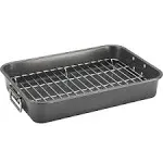 Bakeware Nonstick Steel Roaster with Flat Rack, 11-Inch x 15-Inch, Gray