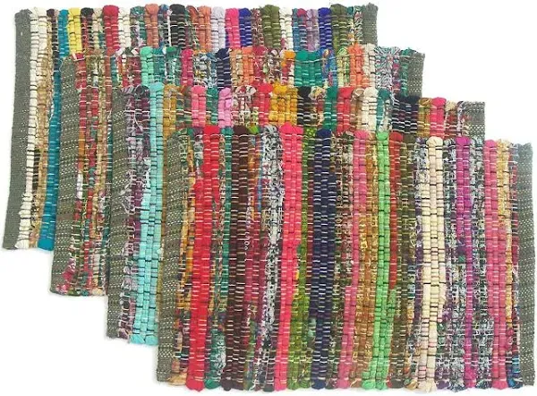 Eco Friendly Rainbow Multi Chindi Placemats (Set of 4 mats), Size: 13&#034;x19&#034;