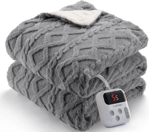 CAROMIO Electric Blanket Thick Tufted Sherpa Heated Blanket 10 Heating Levels and 10 Time Settings