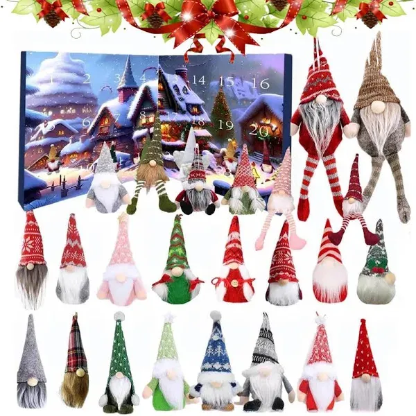 2024 Gnome Advent Calendar,Christmas Gnome Advent Calendar Calendar 2024 24 Days Christmas Advent Calendar Gnome Plush Dolls Christmas Holiday Decor Gnome Gift for Adults Kids(A)