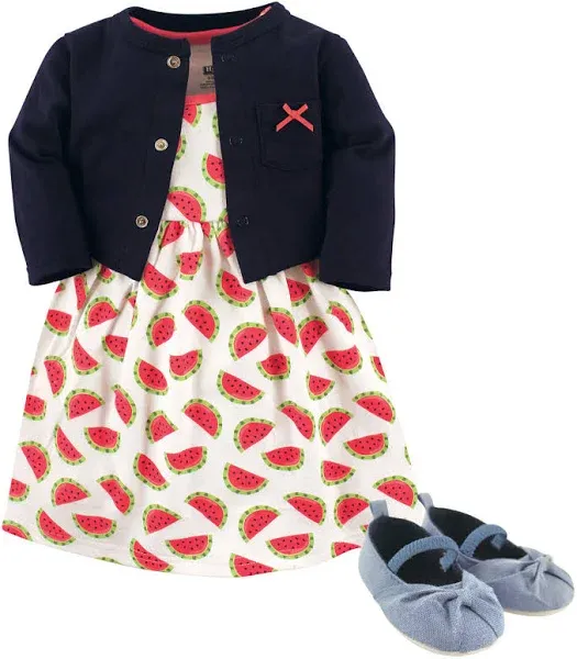 Hudson Baby baby-girls Cotton Dress, Cardigan and Shoe Set