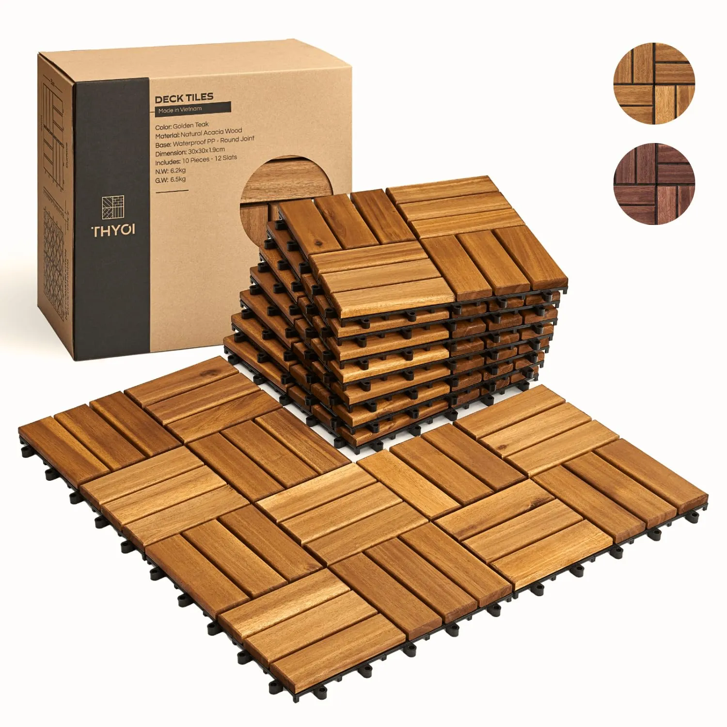 10 Pcs Interlocking Deck Tiles 12&#034; x 12&#034;, Patio Flooring Outdoor Waterproof, ...