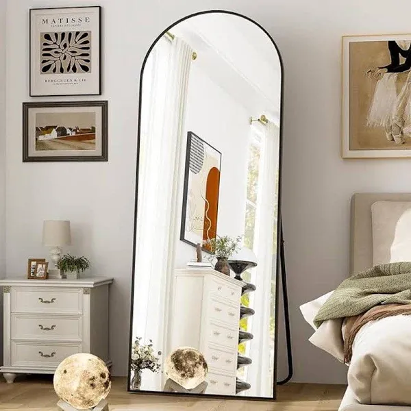 Full Length Mirror, 64" x 21" Arched Mirror Full Length Black Floor Wall Mirror Standing, Leaning or Hanging, Arch Full Body Mirrors Standing Mirror for Bedroom Living Room Bathroom