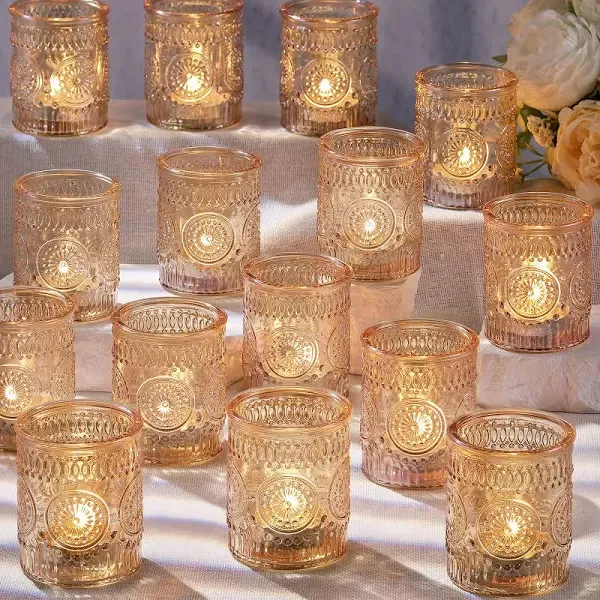 DARJEN Votive Candle Holders Set of 36 Glass Candle Holders Bulk for Flameless LED Tea Waxes