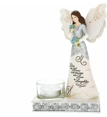 Pavilion Bless This Home Angel Figurine Tealight Candle Holder