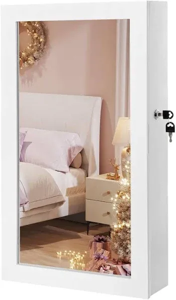 Lockable Jewelry Cabinet Armoire with Mirror, Wall-Mounted Space Saving Jewelry