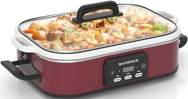 MAGNIFIQUE Small 4 Quart Casserole Programmable Slow Cooker with Ceramic Baking Dish