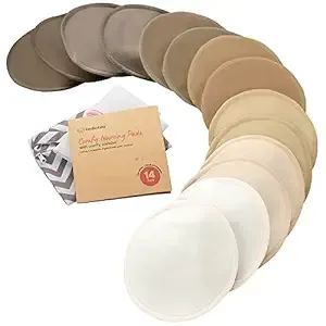 Organic Nursing Pads - 14 Washable Viscose Derived from Bamboo Breastfeeding Pads, Wash Bag, Reusable Breast Pads for Breastfeeding, Nipple Pads for Breastfeeding Essentials(Coffee, M 3.9")