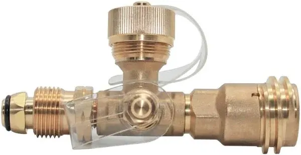 Flame King 4 Port Brass Tee Propane Adapter Pol Inlet, 1/4 Inverted Female Flare Inlet, QCC Outlet, CGA600 Outlet (RV-COMBO1)