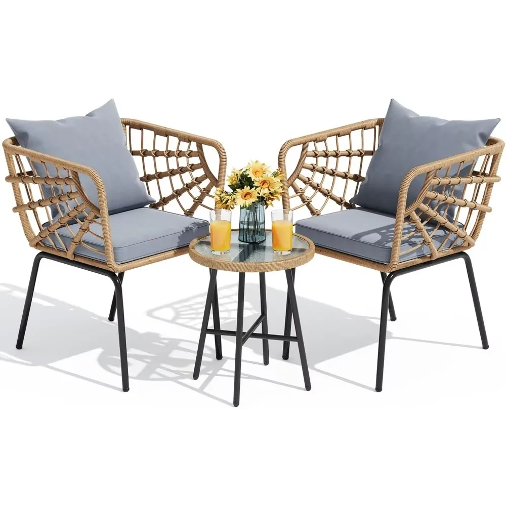 YITAHOME Wicker 3-Piece Outdoor Bistro Set All-Weather Patio Conversation Set for Balcony