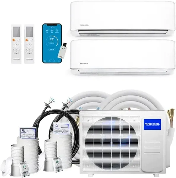 MRCOOL DIY 4th Generation Mini Split 27K BTU 2 Zone Ductless Air Conditioner with Heat Pump and Install Kit