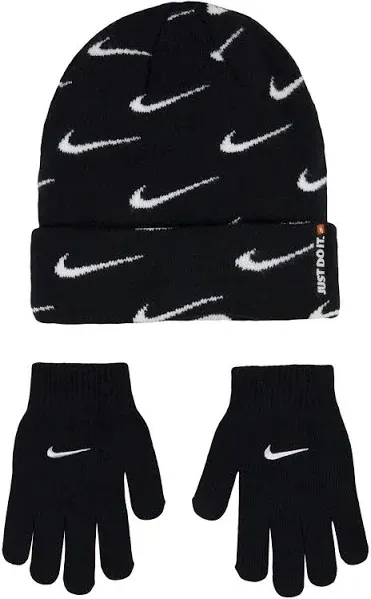 Kids Nike Swoosh Repeat Beanie & Gloves Set