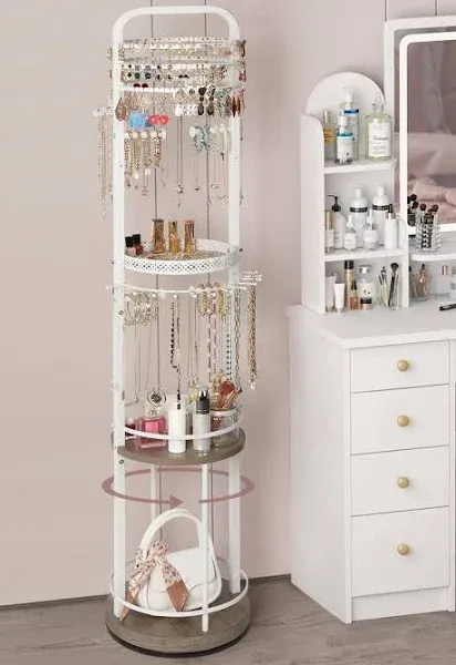 Rotating Jewelry Holder Organizer - Necklace Display Earring Storage Tower Stand