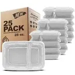 Freshware Meal Prep Containers 21 Count (Pack of 1), 3 Compartment with Lids, Food Storage Containers, Bento Box, Stackable, Microwave/Dishwasher