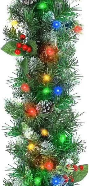 Hykolity 9' Prelit Christmas Garland with 50 Multi Color LED Lights