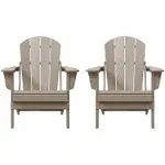 WestinTrends 2 Pcs Outdoor Folding HDPE Adirondack Patio Chairs, Weather Resistant, Weathered Wood, Brown