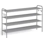 SONGMICS 44.9" Wide 4-Tier Fabric Shoe Rack with 4 Hooks Dove Gray