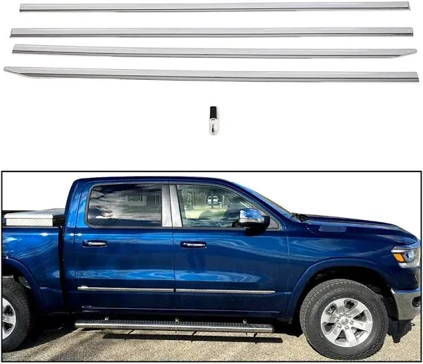 ECOTRIC Chrome Body Side Molding Trim Mouldings Compatible with 2019-2021 Dodge Ram 1500 Crew Cab New Body Style