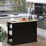 Homcom Fluted-Style Wooden Kitchen Island, Countertop with Drop Leaf, Drawer, Open Shelves, Storage - Black