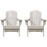 WestinTrends 2 Pcs Outdoor Folding HDPE Adirondack Patio Chairs, Weather Resistant, Sand Color, Gray