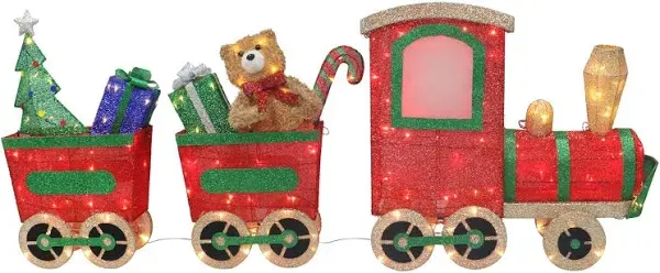 Lighted Outdoor Wire Frame Train with Presents