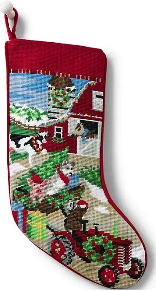 LANDS END Critters Snowman Wool Needlepoint Christmas Stocking Monogram PEPPER