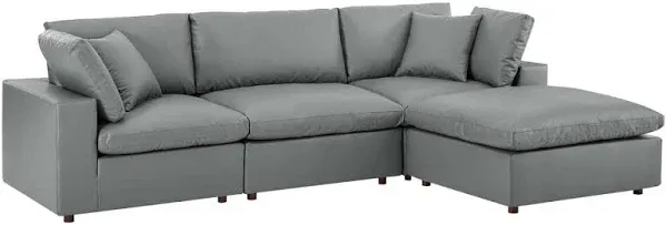 Modway EEI-4818-GRY Commix Down Filled Overstuffed 4 Piece Sectional Sofa Gray Velvet