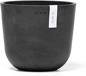 Ecopots Oslo Durable Indoor/Outdoor Modern Recycled Plastic Flower Pot Planter, Dark Grey, 10"