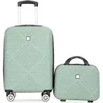 20" Carry On Luggage & 14" Mini Cosmetic Cases Luggage Set ABS Lightweight Suitcase with Spinner Wheels - Olive Green