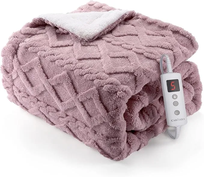 CAROMIO Heated Throw Blanket Thick Tufted Sherpa Electric Blanket Throw with 10 Heating Levels and 10 Time Settings