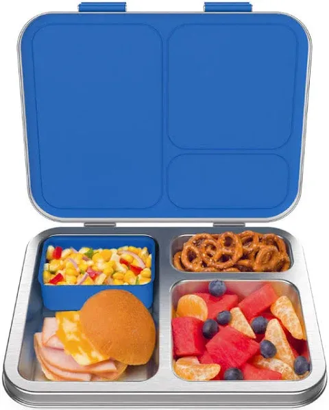 Bentgo Kids&#039; Stainless Steel Leakproof 3 Compartments Bento-Style Lunch Box Blue