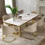 63&quot;Bura Modern Faux Marble Dining Table For 4, White Rectangular Tabletop Gold Stainless Legs