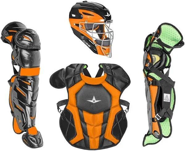 All-Star System 7 Axis Youth Two Tone Catcher's Set, (Black/Orange)