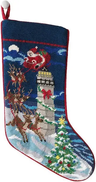 LANDS END Critters Snowman Wool Needlepoint Christmas Stocking Monogram RAWLEY