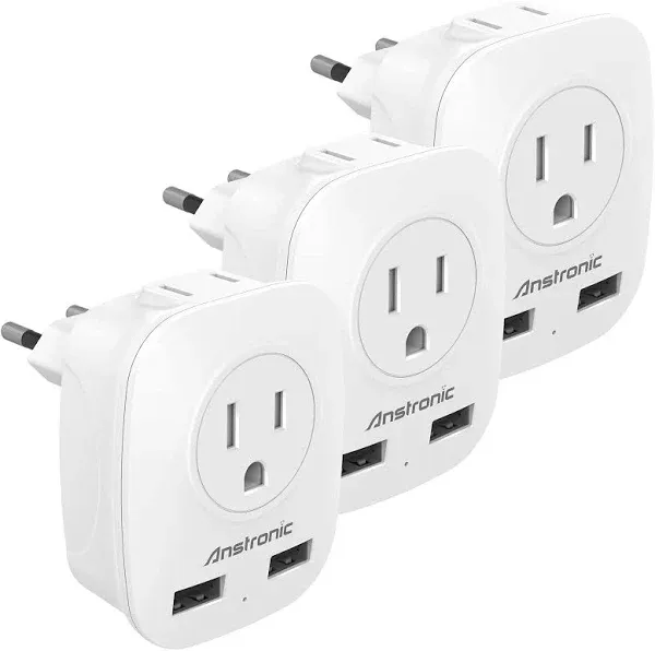 TESSAN European Power Adaptor 2 USB European Travel Plug Adapter 3 Pack