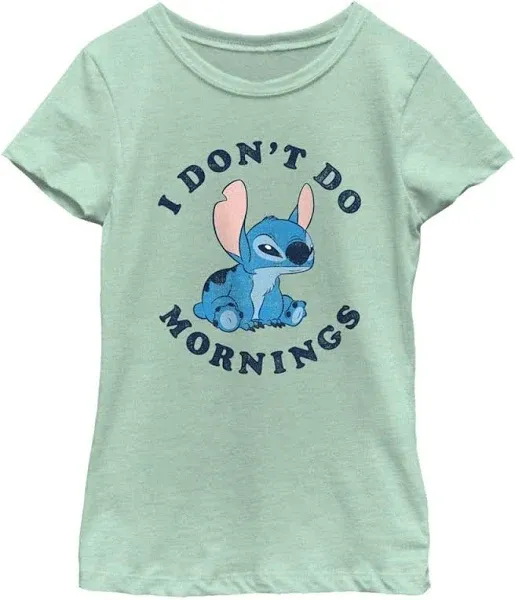 Disney Girl's Lilo Stitch Mornings Solid Crew Tee