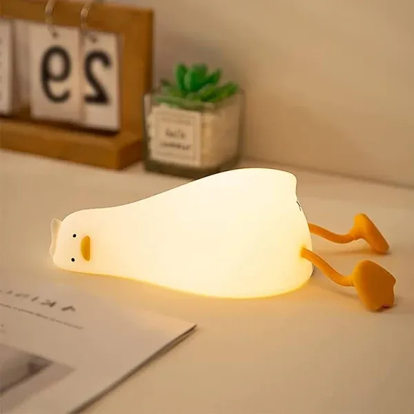 Shein 1 PC LED Lying Flat Duck Night Light, 3 Level Dimmable Nightlight, Cute Lamp Silicone Squishy Light Up Duck, Rechargeable Touch Lamp for Home