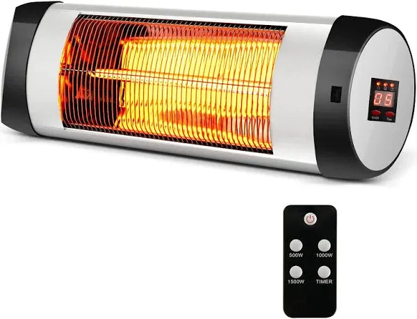 Costway 1500W Wall-Mounted Electric Heater Patio Infrared Heater with Remote Control