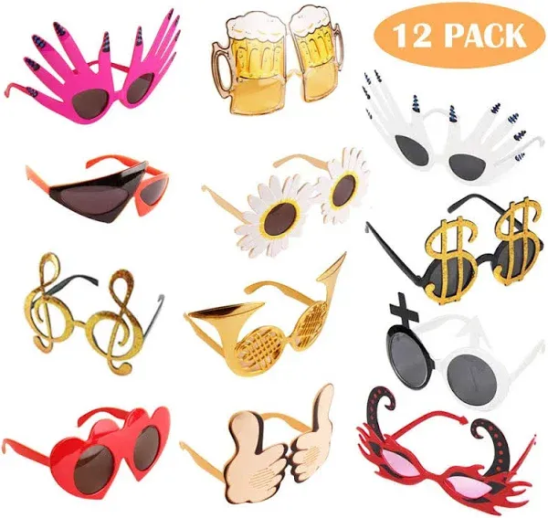 Td.Ives Funny Glasses Party Sunglasses Costume Sunglasses Masks,12 Pack Cool Shaped Funny Party Glasses,Photo Booth Props Sunglasses