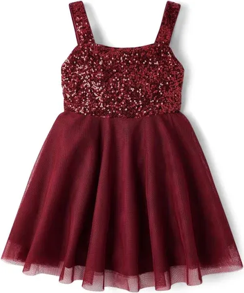 The Children's Place Girls' Fit & Flare Sequin Mesh Dress