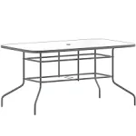 Flash Furniture Tory 31.5" x 55" Rectangular Tempered Glass Metal Table with Umbrella Hole, Silver