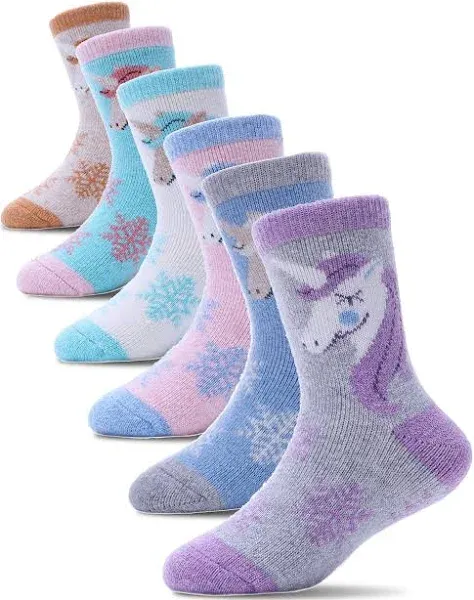 ProEtrade Merino Wool Socks for Kids Toddlers Boys Girls Thick Thermal Warm Winter Hiking Heavy Cozy Crew Socks 6 Pack