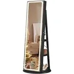 LED Mirror Jewelry Cabinet Standing Ink Black