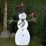 Alpine Corporation CHT892 Mesh Snowman Décor With Red Birds And Cool White 6.2