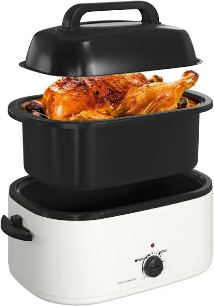 RoyalCraft 26-Quart Electric Roaster Oven with Visible Self-Basting Lid, Turkey Roaster Oven with Removable Pan and Rack, Perfect for Large Meals and Holiday Feasts, White